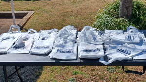 Bags of clinical trials information and souvenirs